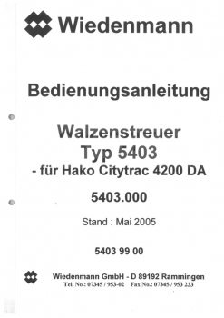 Preview: Wiedenmann Bedienungsanleitung Walzenstreuer5403_für HakoCitytrac4200DA