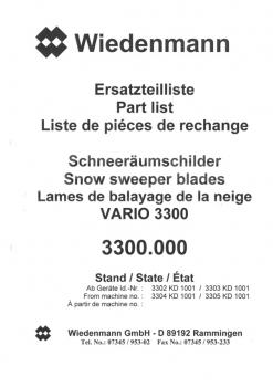 Preview: Wiedenmann Ersatzteilliste Vario 3300 Schneeräumschild 3300