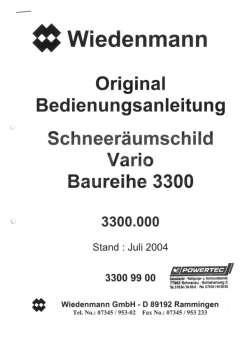 Preview: Wiedenmann Bedienungsanleitung Schneeräumschild 3300