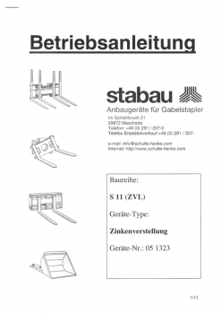 Preview: Stabau Betriebsanleitung S11 S11(ZVL) Zinkenvesrtellung 05 1323