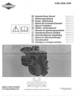 Preview: Briggs&Stratton Betdienungsanleitung 91200, 92200, 94200