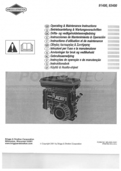 Preview: Briggs & Stratton Bedienungsanleitung 91400, 93400
