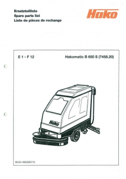 Preview: Hako Ersatzteilliste B650S Hakomatic B 650 S (7458.20)