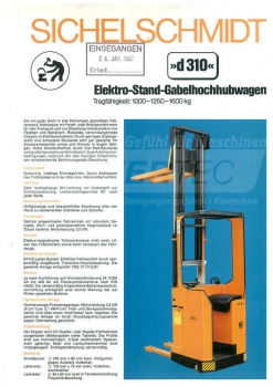 Preview: Sichelschmidt Bedienungsanleitung d310 Elektro-Stand-Gabelhochhubwagen