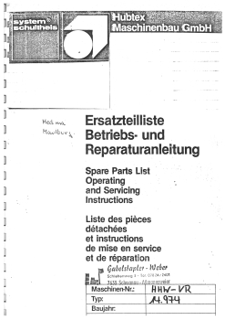 Hubtex Ersatzteilliste HHW-VR Betriebs-und Reperaturanleitung