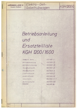 Köttgen Betriebsanleitung KGH 1200/1600 Betriebsanleitung und Ersatzteilliste