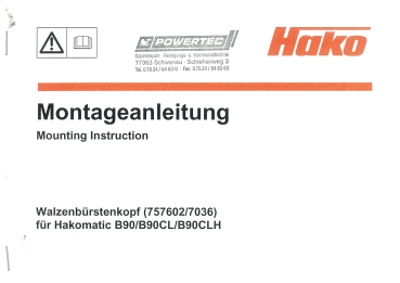 Hako Montageanleitung Walzenbürstenkopf (757602/7036) für Hakomatik B90/CL/CLH