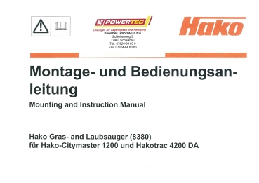 Hako BedienungsanleitungGras-&Laubsauger für Hako-Citymaster1200&Hakotrac4200DA