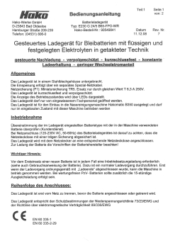 Hako Bedienungsanleitung Ladegerät Batterieladegerät:E230 G 24/5 B65-FPO-WR