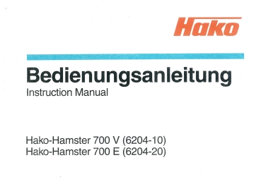 Hako Bedienungsanleitung Hamster 700V/E