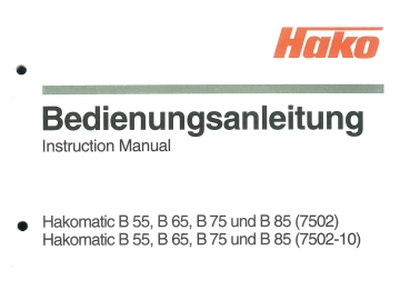 Hako Bedienungsanleitung HakomaticB55/65 B75/85 (7502) / (7502-10)