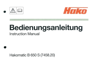 Hako Betriebsanleitung Hakomatic B 650 S (7458.20) (5013-9853)