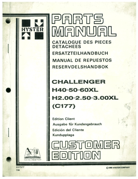 Hyster Ersatzteilkatalog H40-50-60XL Challenger H2.00-2.50-3.00XL (C177)