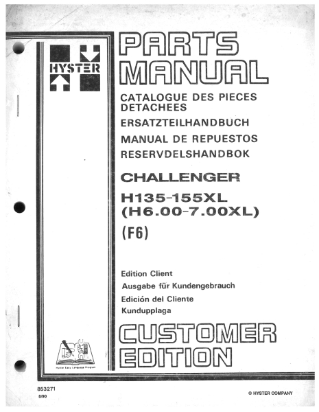 Hyster Ersatzteilkatalog Challenger H135-155XL/(H6.00-7.00XL)/(F6)