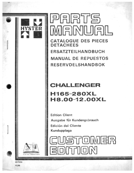 Hyster Ersatzteilkatalog Challenger H165-280XL/H8.00-12.00XL