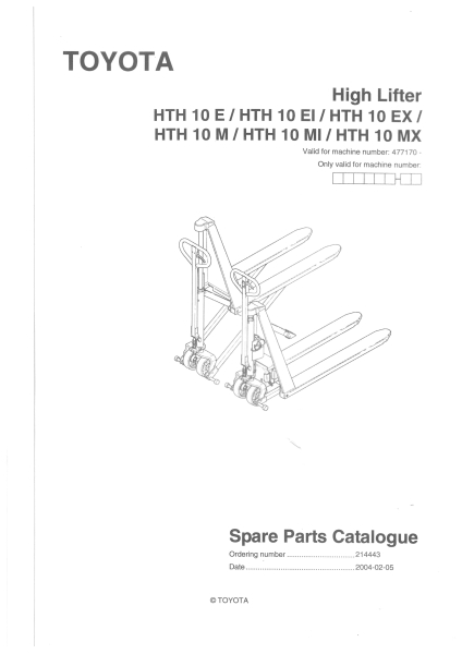 Toyota Ersatzteilkatalog High  Lifter HTH 10 E/EI/EX    HTH 10 M/MI/MX