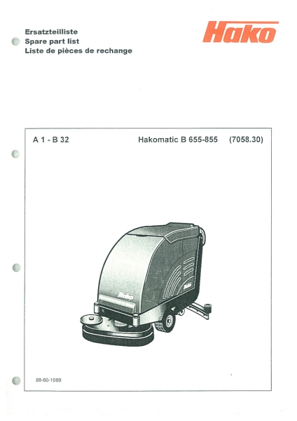 Hako Ersatzteilliste B655-855 Hakomatic B 655-855 (7058.30)