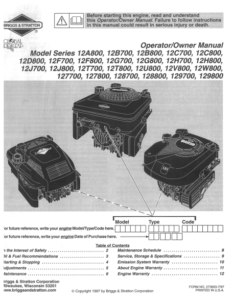 Briggs&StrattonBedienungsanleitungModelS Model Series