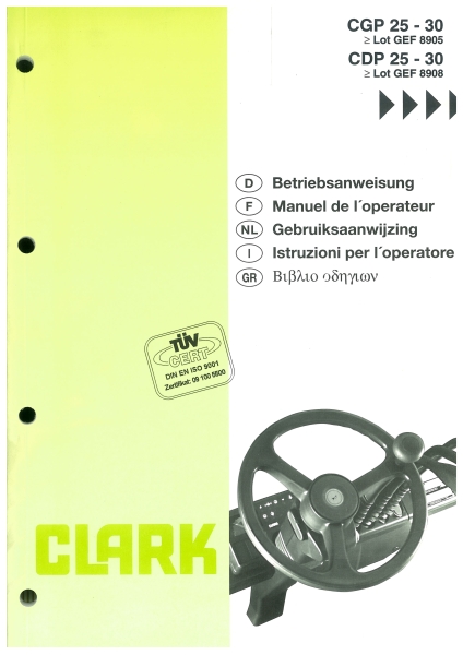 Clark BetriebsanweisungCGP25-30/CDP25-30 >Lot GEF 8905/ >Lot GEF 8908