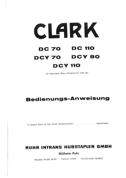 ClarkBedienungsanleitungDC70/110DCY70/80 DCY110mit Mercedes-Benz-DieselmotorOM321