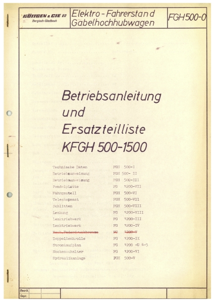 Köttgen Betriebsanleitung KFGH500-1500 Betriebsanleitung und Ersatzteilliste