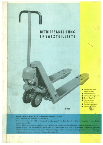 Köttgen Betriebsanleitung H 1000 Betriebsanleitung und Ersatzteilliste