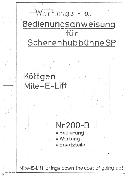 Köttgen Bedienungsanleitung SP Wartungs-und Bedienungsanleitung