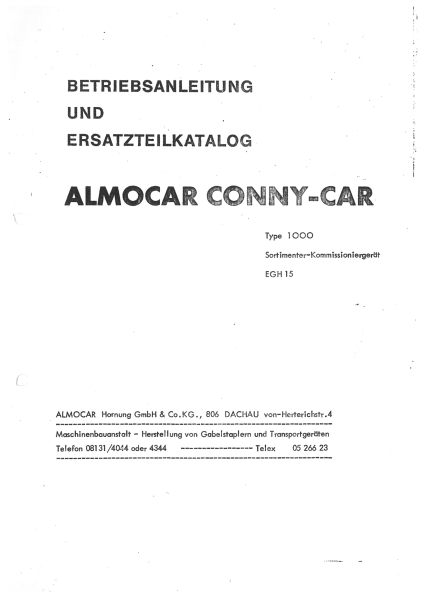 Almocar Betriebsanleitung Conny-Car & Ersatzteilkatalog Type1000 EGH15