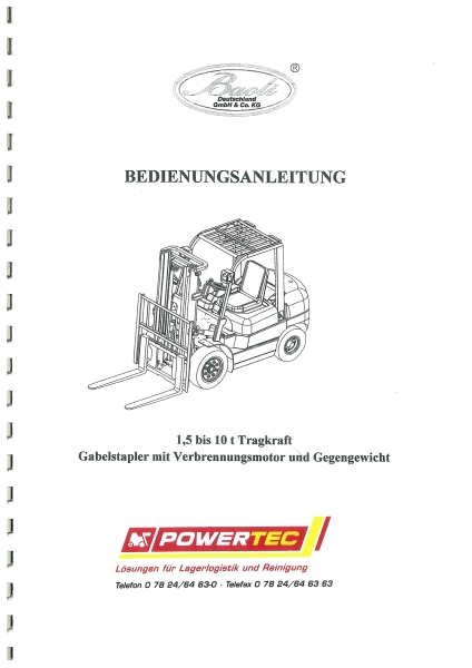 Baoli Bedienungsanleitung 1,5-10t Gabelstapler mit Verbrennungsmotor
