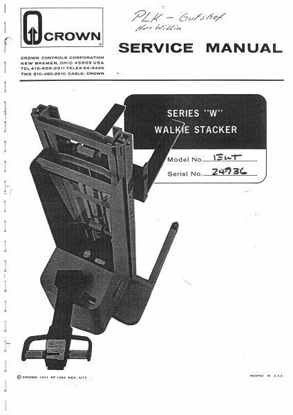 Crown Betriebsanleitung Series W"+"EW"" Walkie Stacker