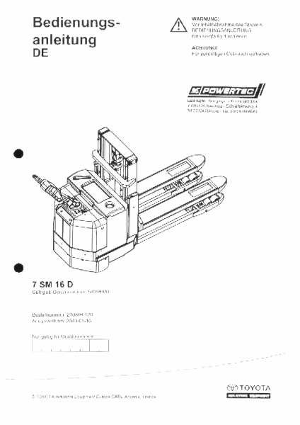 Toyota Betriebsanleitung 7SM16D 7 SM 16 D