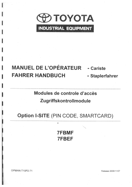 Toyota Fahrer Handbuch 7FBMF/FBEF -Staplerfaher-AdministratorOption I-SITE