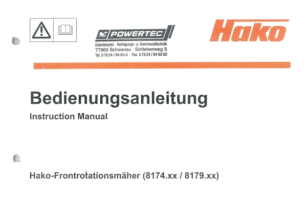 Hako Bedienungsanleitung Frontrotations- mäher (8174.xx/8179.xx)