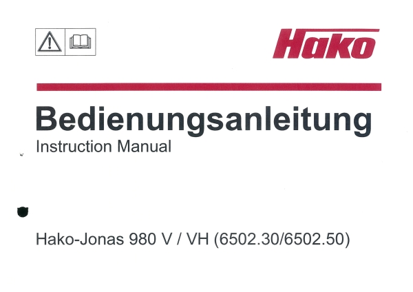 Hako Bedienungsanleitung Jonas 980 V/VH (6502.30/6502.50)
