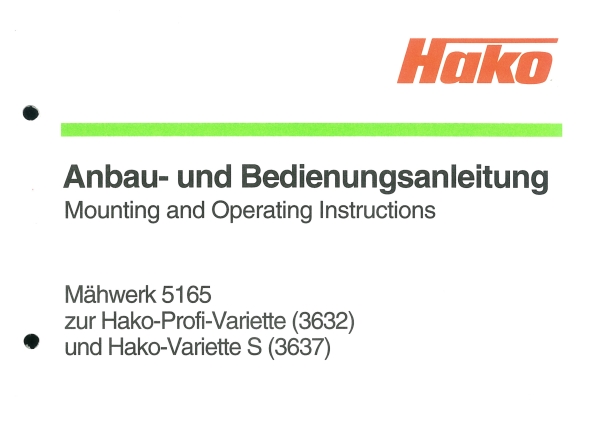 Hako Bedienungsanleitung Mähwerk 5165 zur Hako-Profi-Variette und Variette S