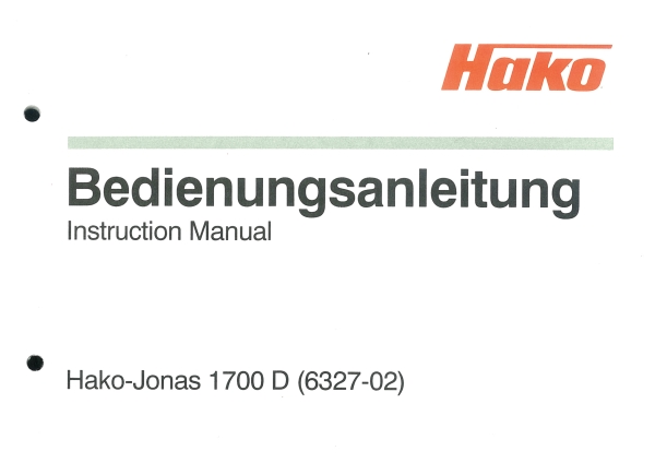 Hako Bedienungsanleitung Jonas 1700D (6327-02)