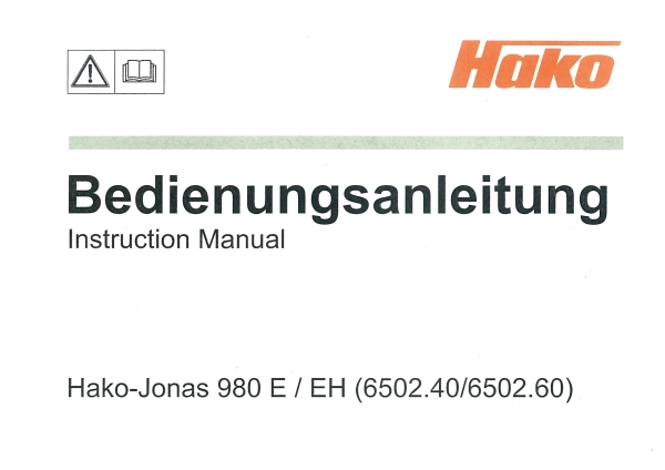 Hako Bedienungsanleitung Jonas 980 E/EH (6502.40/6502.60)