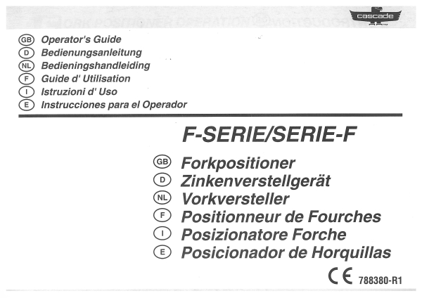Cascade Bedienungsanleitung F-Serie und Montageanweisung Zinkenverstellgerät