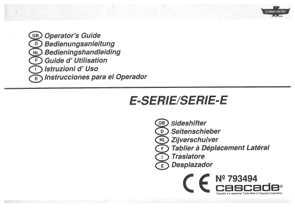 Cascade Bedienungsanleitung E-Serie Seitenschieber