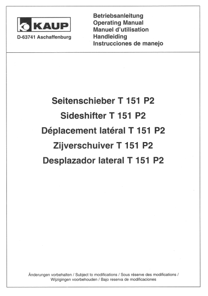 Kaup Seitenschieber Betriebsanl. T151P2 + Ersatzteilliste 1-6T 151 P2