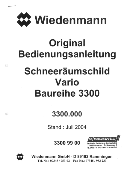 Wiedenmann Bedienungsanleitung Schneeräumschild 3300