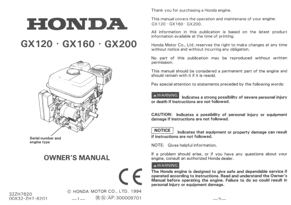 Honda Bedienungsanleitung GX GX120 GX160 GX200