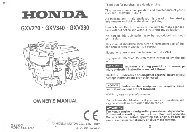 Betriebsanleitung Honda GX GXV270 GXV340 GXV 390