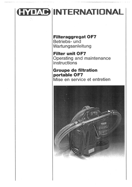 Hydac Betriebsanleitung OF7 und Wartungsanleitung Filteraggregat
