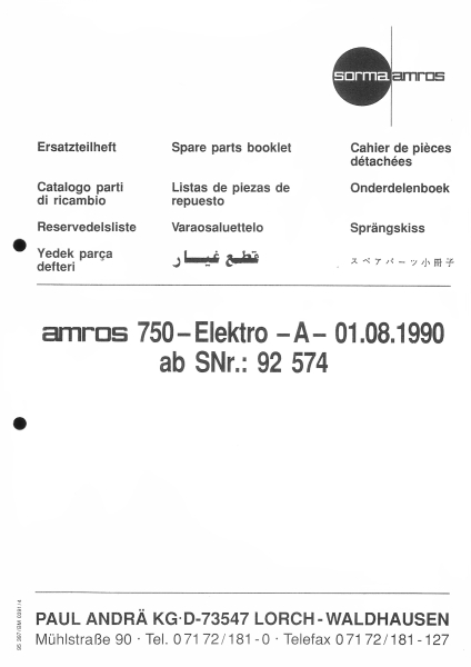 Amros Ersatzteilliste 750 Elektro